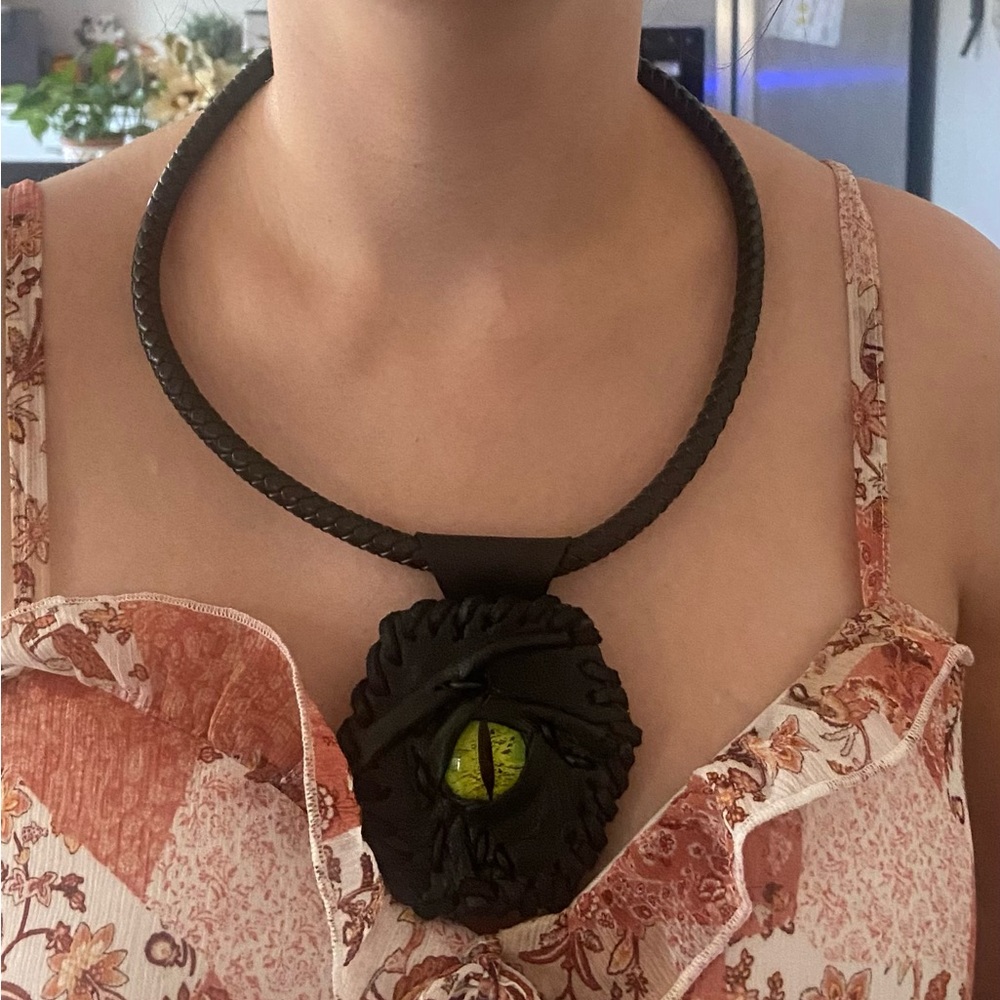 Handmade by me! Genuine leather Halloween necklace! Creepy as heck👻🎃💀